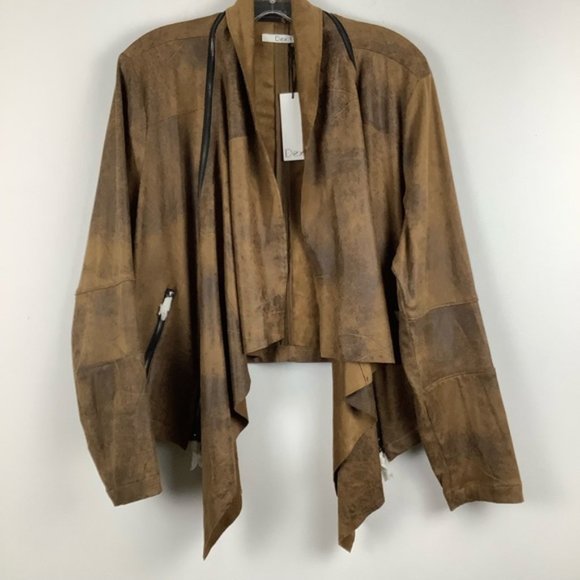 NWT Dex Faux Suede Open Front Jacket in Dark Tan - Picture 2 of 7